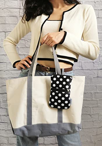 Image of Tainada 2-Zip Neck Phone Pocket Bag w /Belt Loop (Black White Polka Dots) | For Men /Women; Water-resistant neoprene pouch, shockproof, lightweight, w /carabiner; Compatible with most of smartphones