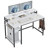 CubiCubi Computer Desk, 120 x 60 cm Office Desk with Monitor Stand and Storage Shelves, Reversible Small Desk Modern Style for Home Office, Study, Bedroom, Living Room, White