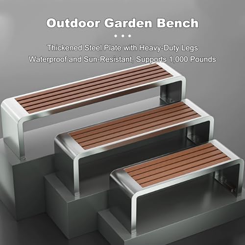 Stainless Steel Outdoor Bench, 2-3 Seater Garden Bench, Backless & Armless Design for Parks, Patios, Courtyards, Shopping Malls, Schools - Durable & Stylish (150x40x42cm)