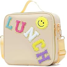 LOKFAR Insulated Lunch Bag Women Lunch Box Kids for Teen Girls Boys, Cute Preppy Lunch Boxes With Adjustable Shoulder Strap, Waterproof Nylon Lunchbox Lunch Bags for School Work Picnic Beige