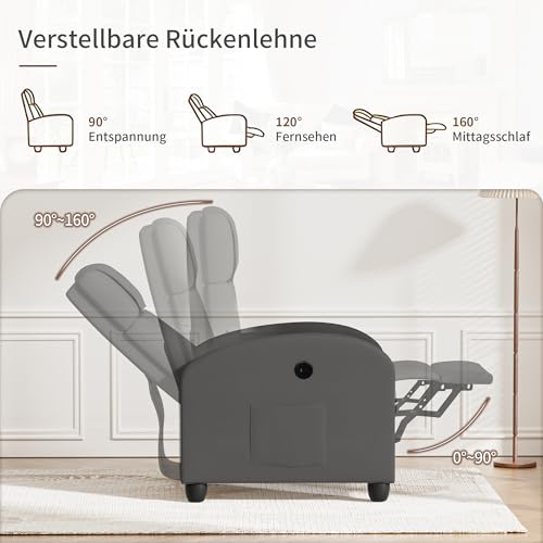 FiveWillowise Fernsehsessel Ruhesessel Relaxsessel mit Verstellbarer Beinablage und Verstellbarer Rückenlehne bis 140°, Einzelsofa, Liegesessel, TV Sessel mit Liegefunktion, Dunkelgrau – Bild 5
