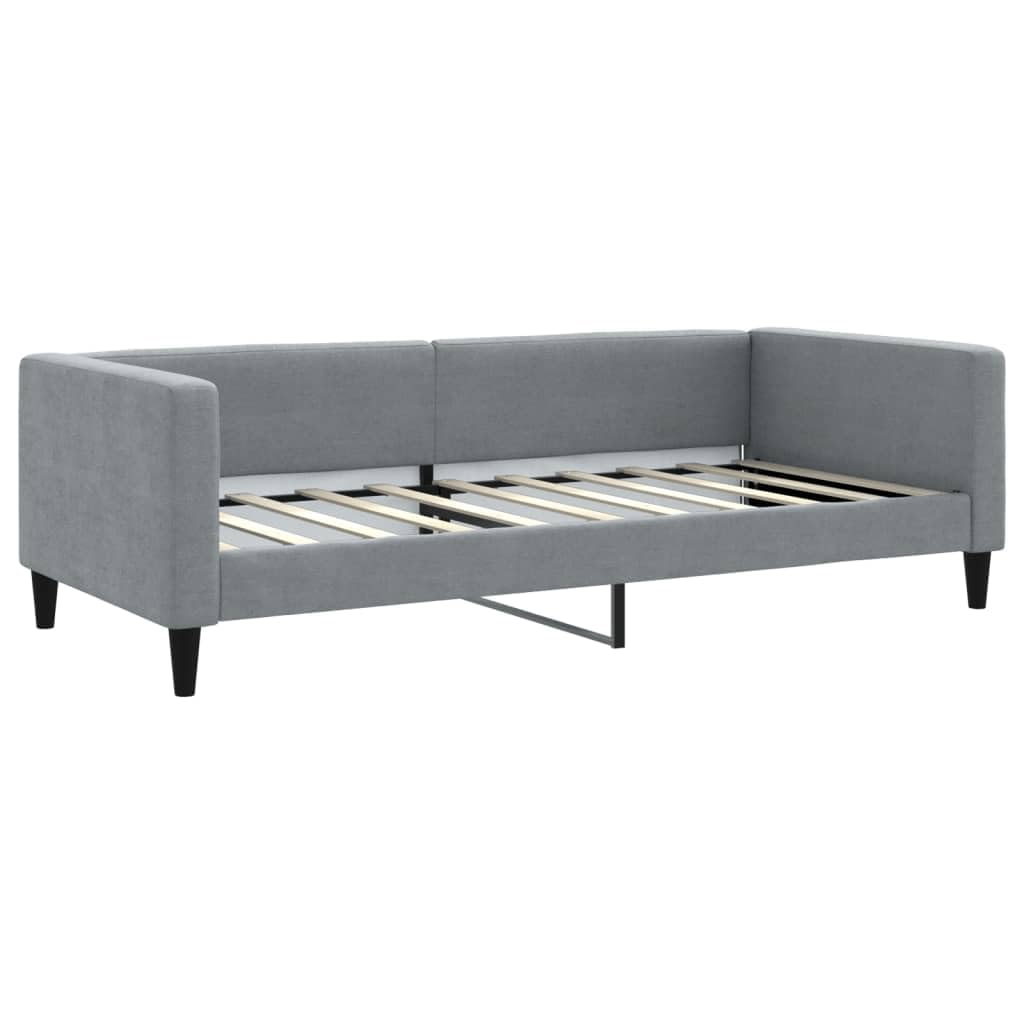 Łóżko dzienne, wysuwane, jasnoszare z obiciem materiałowym, 90 x 190 cm, łącznie z materacem, materacem piankowym, podwójna sofa do spania ze stelażem, stabilny stelaż metalowy i drewniany