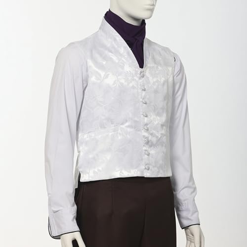 Mens Victorian Suit Vest Medieval Steampunk Vests Paisley Satin Waistcoat with Ascot Tie4