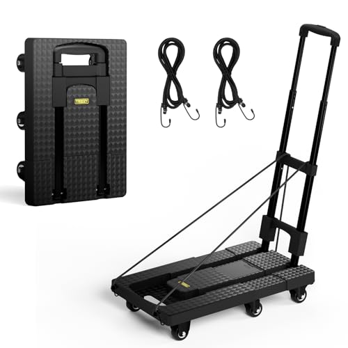 TROOZY No Assembly Folding Hand Truck 440lbs, Dolly Cart with Wheels & Upright Lock, Extendable Heavy Duty Foldable Dolly for Luggage, Travel, Office & Dorm, Carrito de Carga