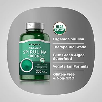 Piping Rock Organic Spirulina | 1000mg | 300 Tablets | Arthrospira Platensis | Vegetarian, Non-GMO, Gluten Free Supplement