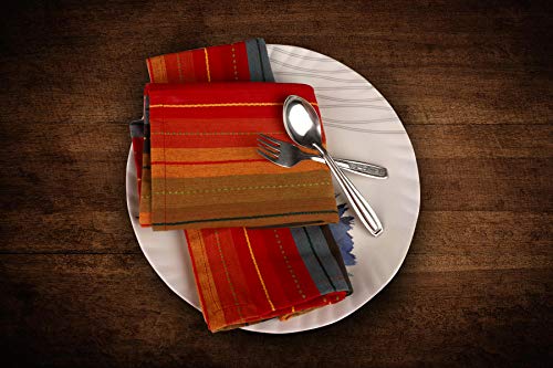 Urban Villa Dinner Napkins Cuisine Stripes Cloth Napkins Set Of 12 Red Multi Color Dinner Napkins 20X20 Inches 100% Cotton Dinner Napkins Over Sized Cloth Napkins With Mitered Corners Dinner Napkins #TOP4