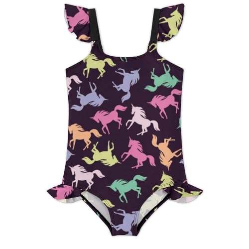 Image of Girls One Piece Swimsuit Cute Alpacas Hearts Stars Ruffles Swimwear Bathing Suits 3-12 Years