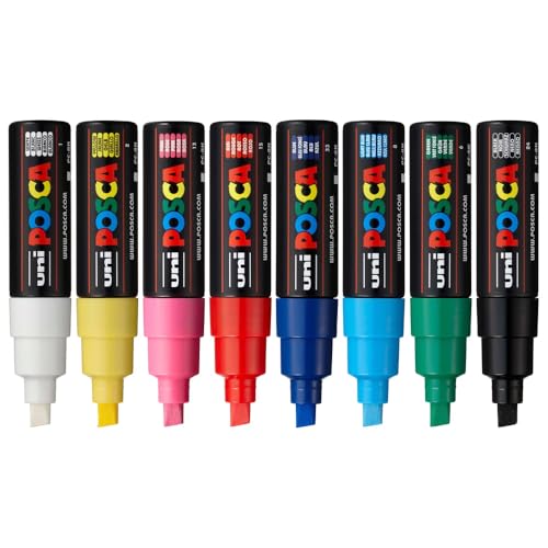 Image of POSCA PC-8K Marker | 8.0 mm Bold Point Chisel Shaped Tip (Multicolor, Pack of 8)