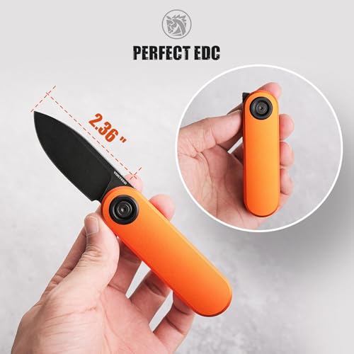 Image of Vosteed Corgi V EDC Folding Pocket Knife - 2.36 inch 14C28N Black Stonewash Drop Point Blade - Vanchor Lock, Orange Aluminum Handle - Camping, Hiking Knives - A3705