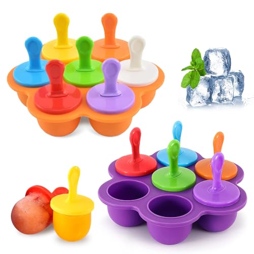 Riisoyu 2 Stück Eisförmchen Popsicle Formen, Silikon Mini Eisformen BPA frei Eisformen Eis am Stiel Silikon Mulden Eisform mit Kunststoffstäbchen mit 14 Kunststoffstäbchen, Orange&Lila Riisoyu 2 Stück Eisförmchen Popsicle Formen, Silikon Mini Eisformen BPA frei Eisformen Eis am Stiel Silikon Mulden Eisform mit Kunststoffstäbchen mit 14 Kunststoffstäbchen, Orange&Lila