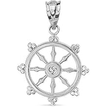 Sterling Silver Dharmachakra Wheel of the Dharma Buddhism Symbol Pendant