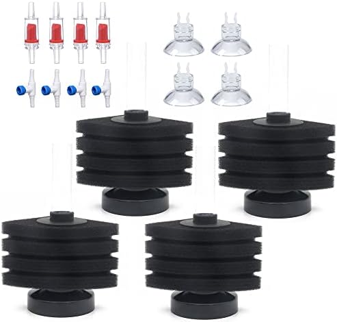 ALEGI 4pcs Small Aquarium Bio Sponge Filter with Suction Cups, Check Valves for 5 Gal, 10 Gal, 20 Gal Breeding Fry Betta Shrimp Fish Tank (Up to 10 Gallon 4 Pcs (Fanshaped))