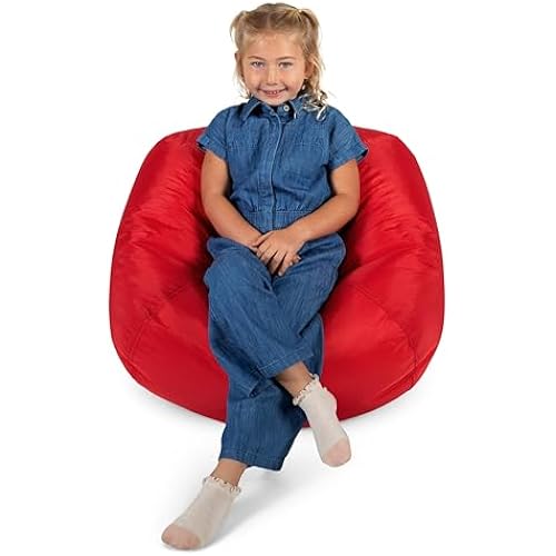 Big Joe Classic Bean Bag Chair for Kids Bedroom and Reading Nook, Easy-Clean Red, Durable Nylon Polyester Blend, 2 feet Refillable