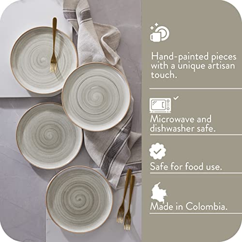 Corona 4 Salad Plates Set |Gray Caoba 8.66In - 22Cm| 4 Pieces | Ceramic |Hand Painted |Set 4 Platos Ensalada | Cerámica #TOP1