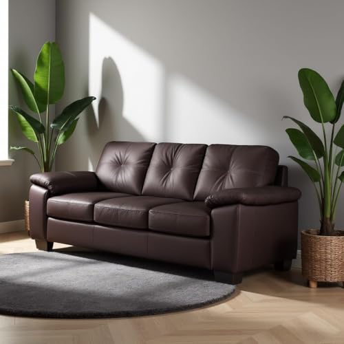Image of Torque Antos 3 Seater Leatherette Sofa-Dark Brown | Modern Designs Sofa 3 Seater | Premium Leatherette 3-Person Sofas Couches for Living Room Office Setting