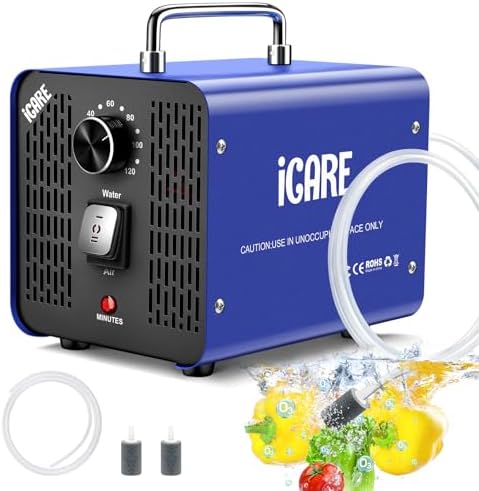 Ozongenerator für Wasser und Luft Ozongerät 45000mg/h mit 2 Modi | O3 Ozonisator mit 120 Min Timer für 300㎡ Geruchskiller für Auto, Rauch, Haustiergerüche, Reinigen von Obst Gemüse