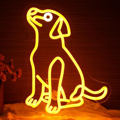 Image of Golden Retriever Neon Sign, Cute Dog Neon Light for Wall Decor, Dimmable Animal Sign for Kid Room Pet Shop Bedroom Home Party Decor (Yellow)