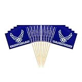 JAVD 100 Pcs US Air Force Wings Cake Topper Flag, Small Mini United States Military Air Force Wings Toothpick Flags On Stick,Decorations Supplies for Army Party Events Celebration