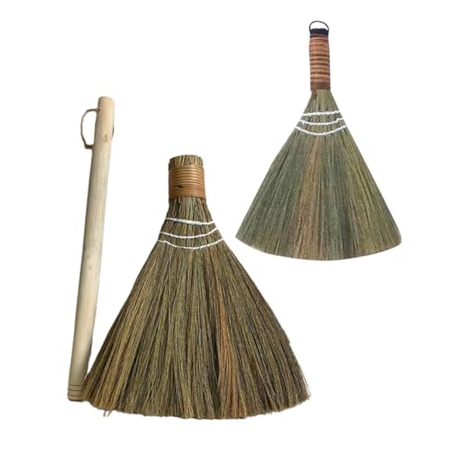 Abaodam 2個 手編み竹製ほうき 取り外し可能長柄付き 屋内外両用 自然素材使用で耐久性 リビングや玄関の掃除に