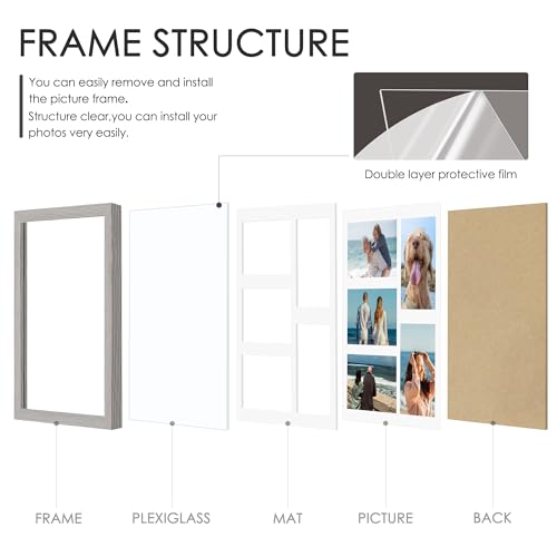 Image of DUENPY 11x14 Collage Picture Frame, 4x6 Collage Picture Frame, Displays Five 4x6 inch Photos, or 11x14 (Without Mat) Wall Decor Wall Hanging or Tabletop, Grey.