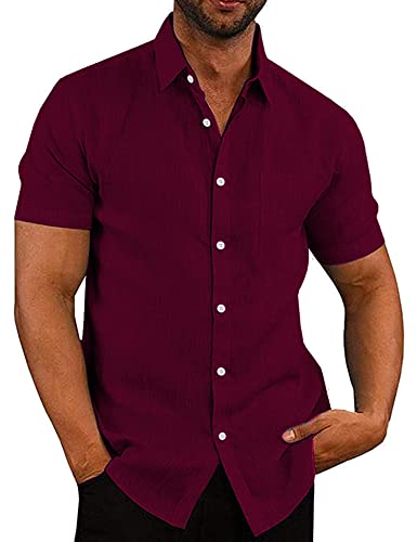 COOFANDY Men's Casual Linen Button Down Shirt Business Chambray Dress Shirt