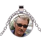  MUBYS French Johnny Hallyday Collier Musicien Chanteur Art Photo Verre Cristal Pendentif Charm Bijoux