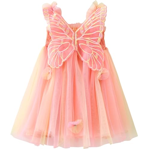 AGQT Baby Girls Tulle Tutu Dress Butterfly Flower Print Back Sundress Size 6M-5T