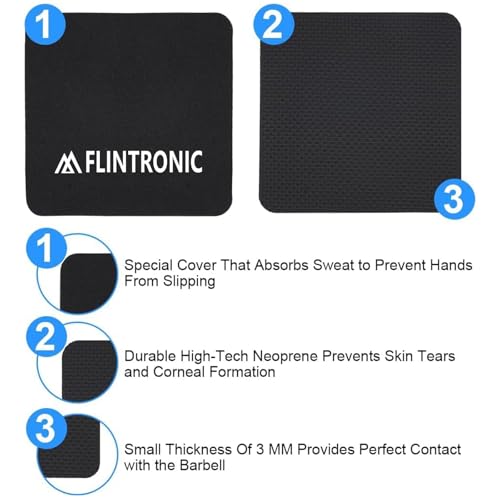 flintronic 6 Stück Griffpolster, Profi Neopren Griffpads, Griffpolster für Gewichtheben, Alternative für Trainingshandschuhe, Neopren Workout Pads für Bodybuilding, Fitness & Krafttraining, Schwarz