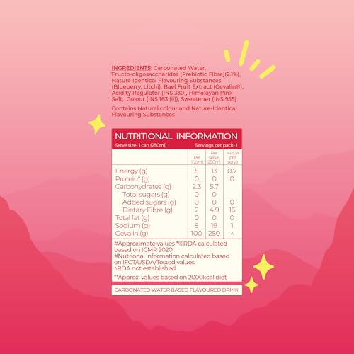 Image of Quenzy Prebiotic Soda - Blueberry Litchi | 5g Prebiotic Fibre for Gut Health | Low Calorie Soda (<15 kcal) | No Added Sugar | Zero Preservatives | Healthy Sparkling Drink | Pack of 6 x 250ml