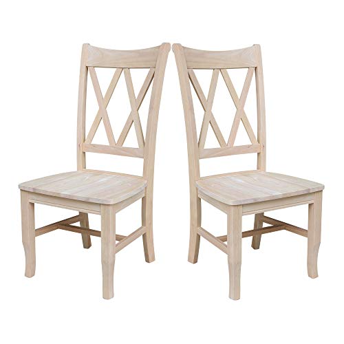 IC International Concepts, Set of 2 Double X-Back Dining Chairs, Armless, Real Wood,...
