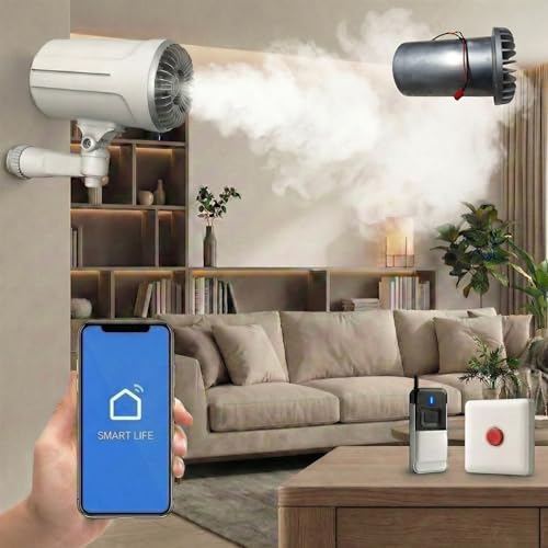 Generador de Niebla Anti-Robo Seguridad Anti-Intrusión Sin Suscripción, Compatible SmartLife/Tuya, Transmisión Rápida de 100 a 150 m³, Hogar y Comercio. (recarga adicional)