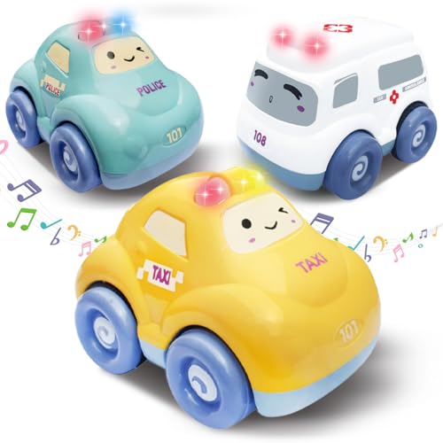 Image of Wembley Pull Back Toy Car For Kids Toddlers 2+ Years With Siren Sound & Light Of Ambulance Police And Fire Brigade Toy Cars With Inbuilt Batteries Birthday Gift For Boys Girls Pack Of 3, Multicolor