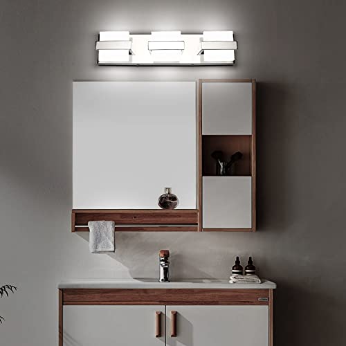 Image of SOLFART 3 Lights Chrome Bathroom Lights Over Mirror Modern LED Vanity Light Bathroom Vanity Lighting Fixtures 20 inch White Light Non Dimmable