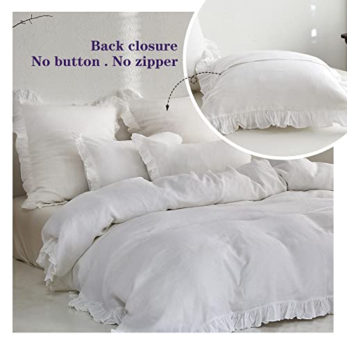 Simple&Opulence 100% Linen Stone Washed Euro Sham With Ruffle 26X26 Inch Pillow Cover Set Of 2, Home Decoration Pillow, Soft And Breathable, White #TOP3