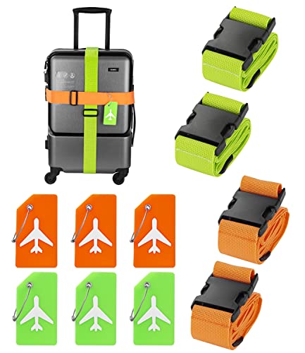 Koffergurt koffergurte 4 stück 6 kofferanhänger mit adressschild Verstellbare kofferband kofferanhänger Flugreise Eine Vielzahl von Farbanpassungen Gut für Reisen und Geschäftsreise Grün Orange Cover