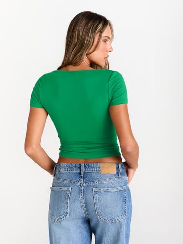 Image of Trendy Queen Womens Boat Neck Tops Short Sleeve Shirts | Compression Basic Tops,Y2K Aesthetic Slim Fit,Professional Business Casual, Polished Teacher Outfits