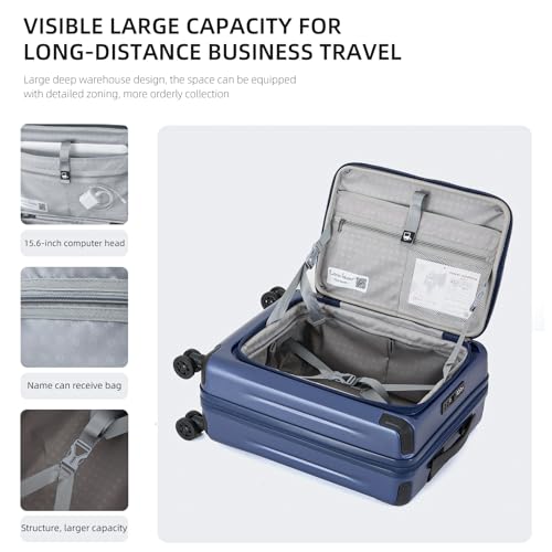 Carry On Luggage, 20Inch & 29 Inch Top Opening Airline Approved ABS+PC Hard Shell Suitcases with Silent Wheels, TSA Lock,Front Pocket and Wet-dry Separated Six-piece Set (Dark Blue)3