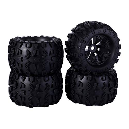 RC Station 17mm Hex Wheels and Tires Glued with Foam Insert 1/8 Scale 3.8 RC Buggy Monster Truck Wheels and Rubber Tires for Traxxas Maxx Tires Arrma Kraton Losi JLB RC Car Upgrade Parts