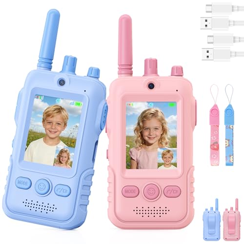 Walkie Talkie para Niños(Set de 2),Walkie Talkies Recargables con Videollamada,Largo Alcance de 400 m, Clip para Cinturón y Linterna LED,Juguete Regalo de Cumpleaños para Niños y Niñas de 3 a 12 Años