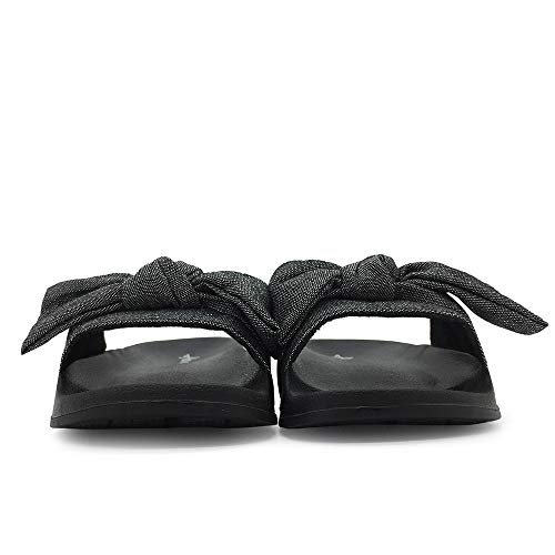 Image of FUNKYMONKEY Women's Bowknot Slides Sandals Comfort Casual Beach Slippers | Soft Denim Fabric Upper & Comfortable EVA Sole, Lightweight Slip-On Slides for Summer, Beach, Pool, and Daily Casual Wear