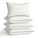 Ultrasonic Quilted Grey Pipiing Hollowfibre Pillows 4 Pack – Luxury Firm & Plump Bed Pillows for Sleeping, Hypoallergenic Down Alternative Bounce Back, Side & Stomach Sleepers, Dust Mite Resistant