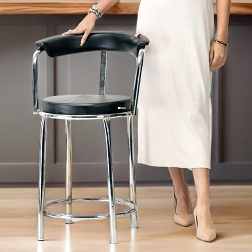 Image of Comfortable Computer Labs Hostel School Library Chair Without arm Rest with Steel Frame & Cushion seat Back, Chair Stool (1, Black, Chrom Steel Frame)