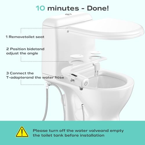 Bidet Attachment for Toilet, Non-Electric Cold Water Bidet with Pressure Controls, Dual Nozzles for Frontal & Rear Wash, Retractable Self-Cleaning White