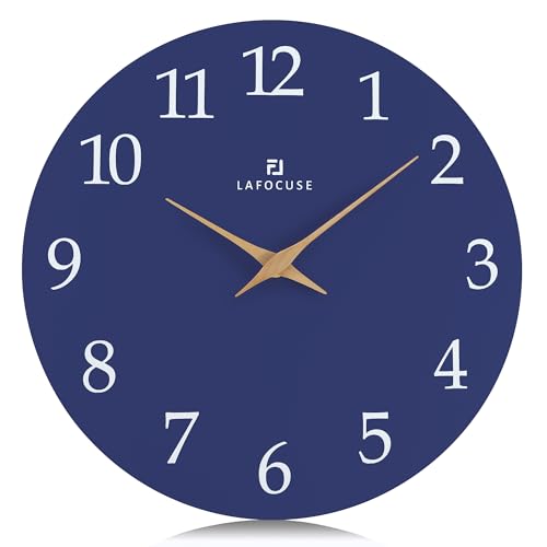 Lafocuse 30cm Horloge Murale Bleu Marine Bois Silencieuse, Design Moderne Pendule Murale Facile à Lire, sans Tic Tac Décoration pour Salon Cuisine Chambre Bureau