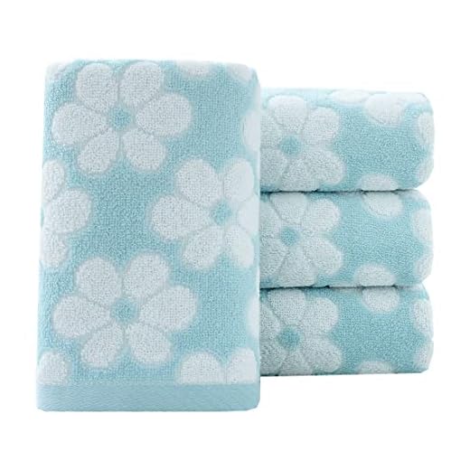 Pidada Hand Towels Set of 4 Floral Pattern 100% Cotton Soft Absorbent Decorative Towel for Bathroom 13.4 x 29.1 Inch (Blue)