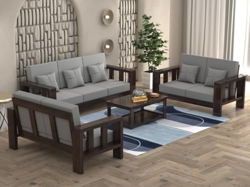 Image of Sheesham Wooden 7 Seater Sofa Set for Living Room | Solid Wood Sofa | Rosewood Sofa Set for Home & Office | Lounge (Walnut, 3+2+2 Seater)