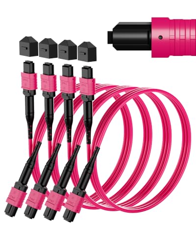Image of OM4 MPO /MTP Fiber Patch Cable 1M /3.3FT 4 Pack, 12 Core Strand 40G /100G /200G,UPC Type B Female LSZH-50 /125μm Multimode MPO Fiber for QSFP+ /QSFP28 Transceivers (OM3 / 8 Core Compatiable)