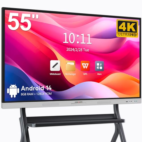 Image of Smart Board | 55 inch Interactive Whiteboard | 4K UHD | Android 14 | 8+128GB | Digital Whiteboard, Electronic White Board for Classroom Home Office | Wall Mount Included