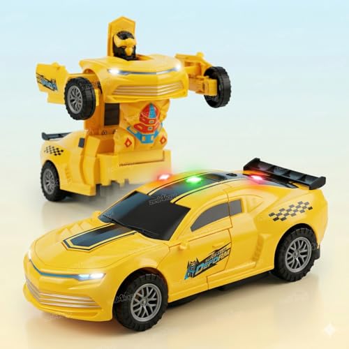 Image of Zest 4 Toyz Transforming Robot Car with Light & Sound Toy Sports Cars for Kids Robot Car for Kids Robot Toy for Boys & Girls Indoor and Outdoor Toys for 3 Year, Pack of 1 (Yellow)
