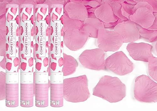Konfetti-Kanone für Party, Hochzeit, Geburtstag, Jubiläum, Babyparty | Konfetti Shooter Popper 40cm | 4 Stück (Rosa Rosenblätter)